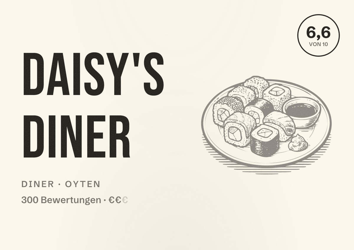 Illustriertes Poster von Daisy's Diner, Diner in Oyten: Bewertung 6,6 von 10 aus 300 Bewertungen, Preisniveau €€