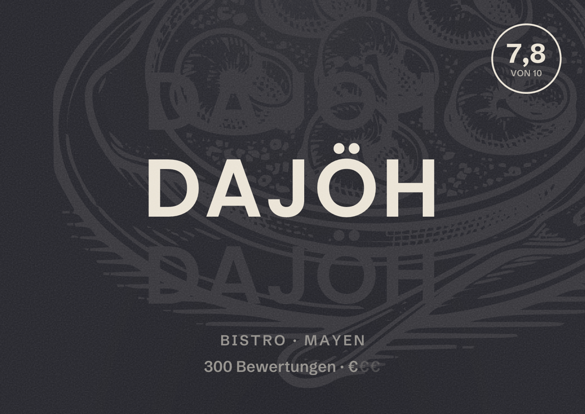 Illustriertes Poster von Dajöh, Bistro in Mayen: Bewertung 7,8 von 10 aus 300 Bewertungen, Preisniveau €