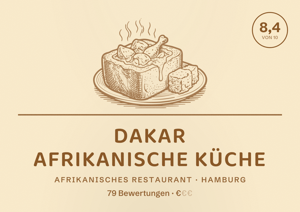Illustriertes Poster von Dakar afrikanische Küche, Afrikanisches Restaurant in Hamburg: Bewertung 8,4 von 10 aus 79 Bewertungen, Preisniveau €