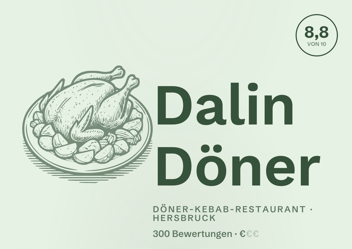 Illustriertes Poster von Dalin Döner, Döner-Kebab-Restaurant in Hersbruck: Bewertung 8,8 von 10 aus 300 Bewertungen, Preisniveau €