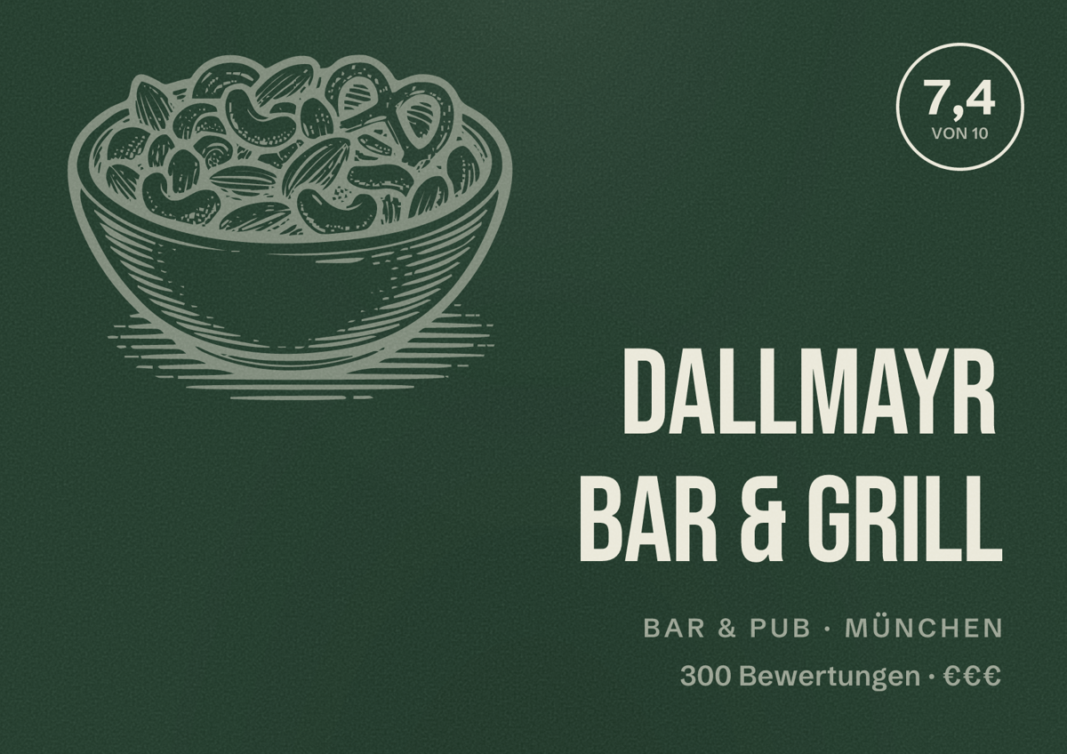 Illustriertes Poster von Dallmayr Bar & Grill, Bar & Pub in München: Bewertung 7,4 von 10 aus 300 Bewertungen, Preisniveau €€€