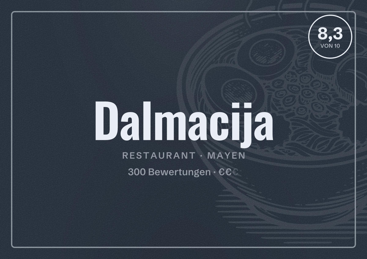 Illustriertes Poster von Dalmacija, Restaurant in Mayen: Bewertung 8,3 von 10 aus 300 Bewertungen, Preisniveau €€