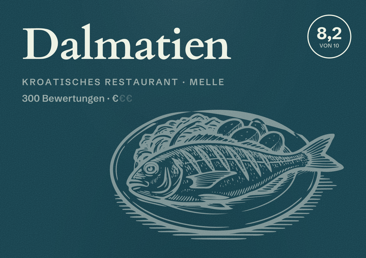 Illustriertes Poster von Dalmatien, Kroatisches Restaurant in Melle: Bewertung 8,2 von 10 aus 300 Bewertungen, Preisniveau €