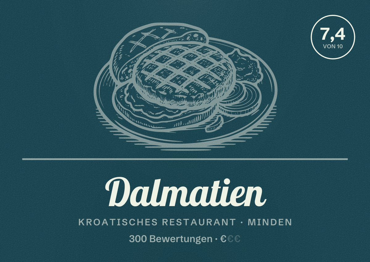 Illustriertes Poster von Dalmatien, Kroatisches Restaurant in Minden: Bewertung 7,4 von 10 aus 300 Bewertungen, Preisniveau €