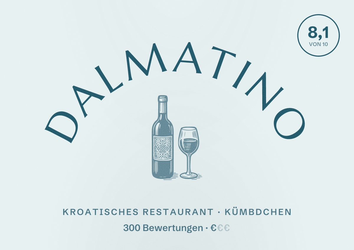 Illustriertes Poster von Dalmatino, Kroatisches Restaurant in Kümbdchen: Bewertung 8,1 von 10 aus 300 Bewertungen, Preisniveau €