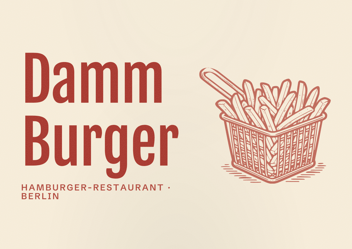 Illustriertes Poster von Damm Burger, Hamburger-Restaurant in Berlin