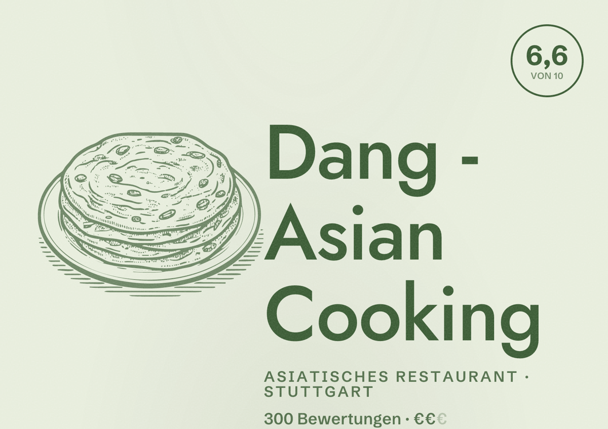 Illustriertes Poster von Dang - Asian Cooking, Asiatisches Restaurant in Stuttgart: Bewertung 6,6 von 10 aus 300 Bewertungen, Preisniveau €€