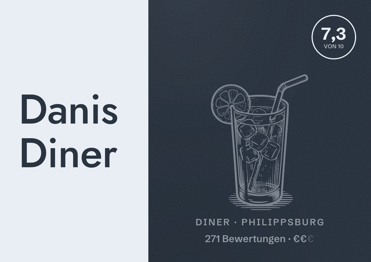 Illustriertes Poster von Danis Diner, Diner in Philippsburg: Bewertung 7,3 von 10 aus 271 Bewertungen, Preisniveau €€