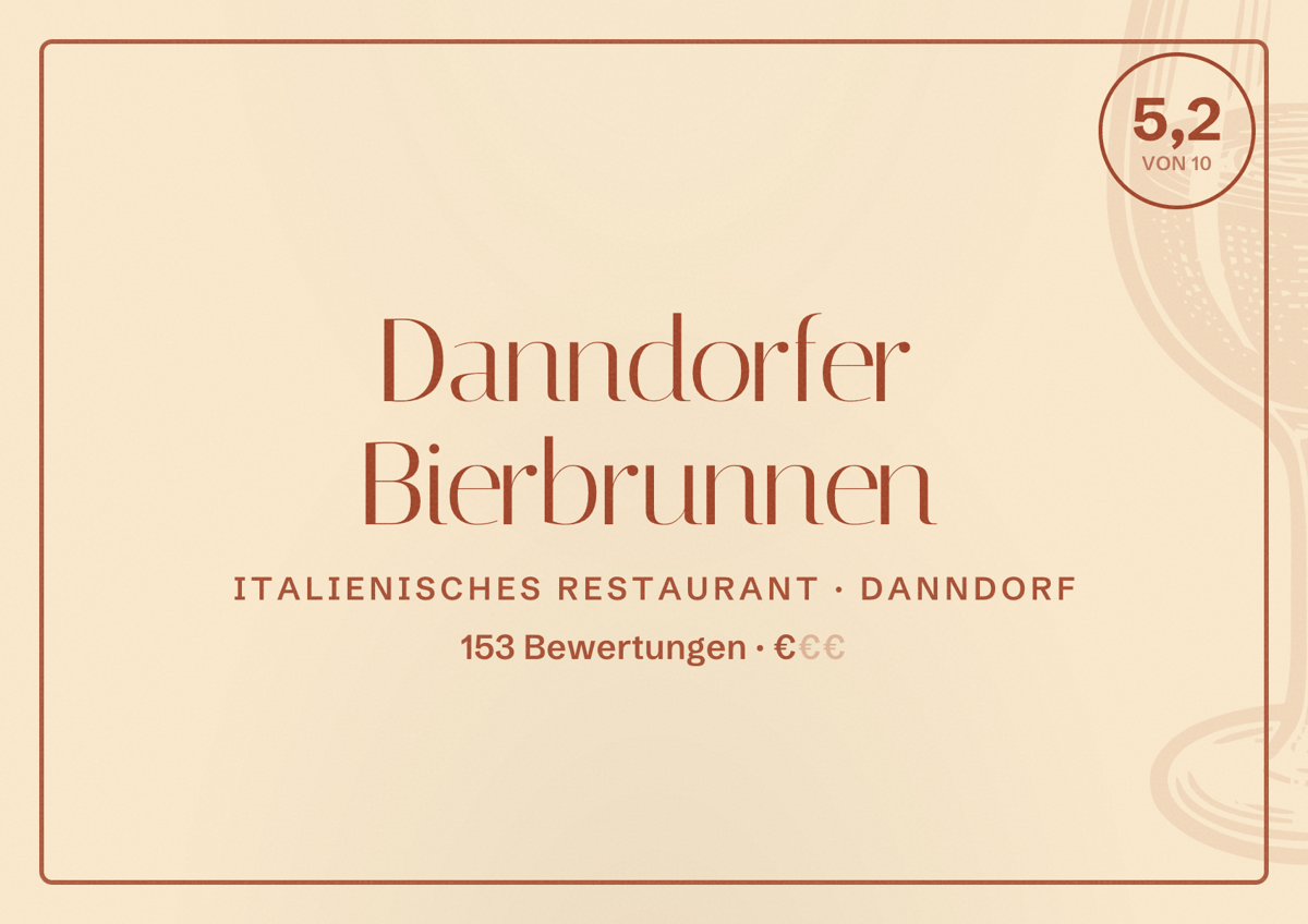 Illustriertes Poster von Danndorfer Bierbrunnen, Italienisches Restaurant in Danndorf: Bewertung 5,2 von 10 aus 153 Bewertungen, Preisniveau €