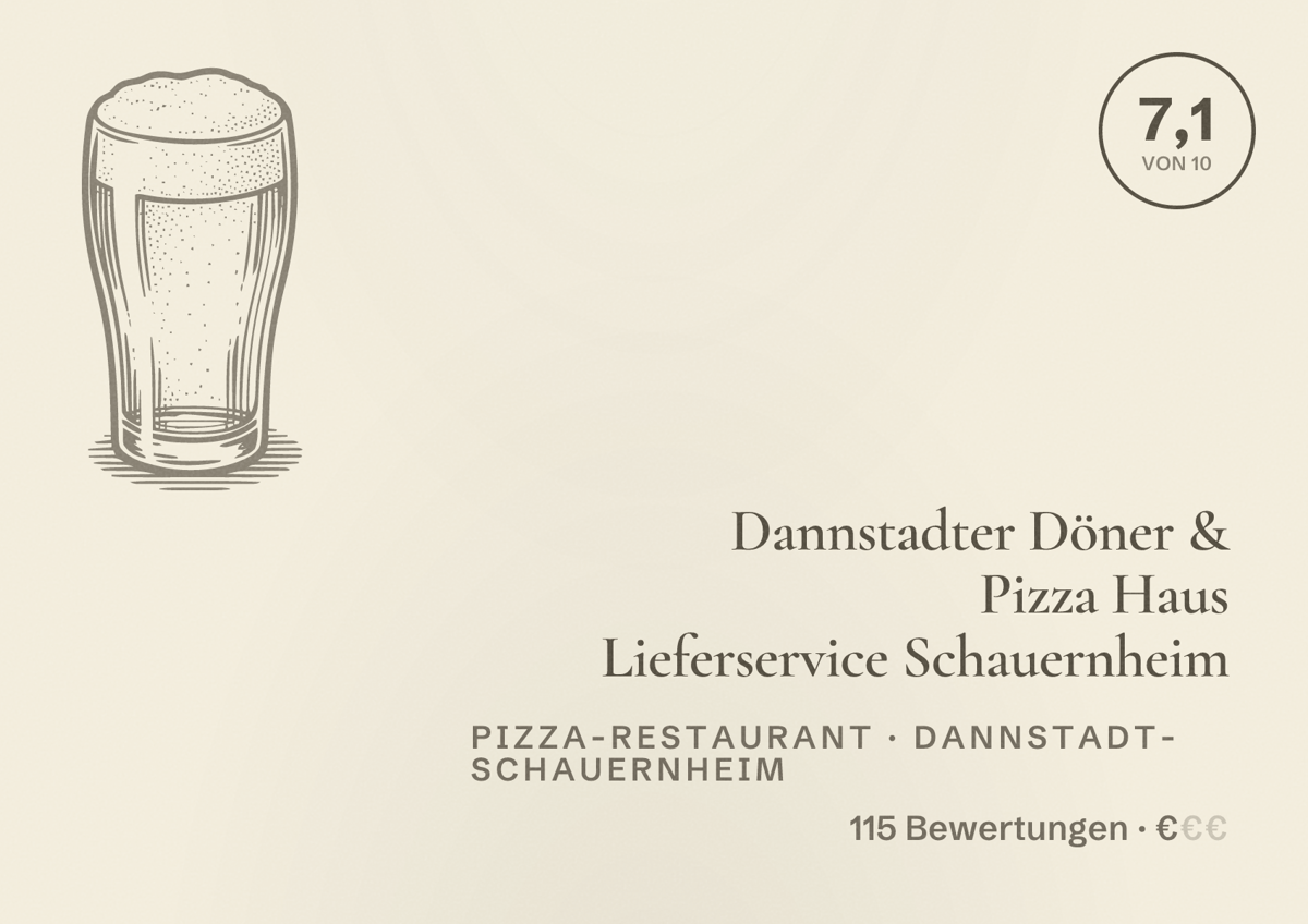 Illustriertes Poster von Dannstadter Döner & Pizza Haus Lieferservice Schauernheim, Pizza-Restaurant in Dannstadt-Schauernheim: Bewertung 7,1 von 10 aus 115 Bewertungen, Preisniveau €