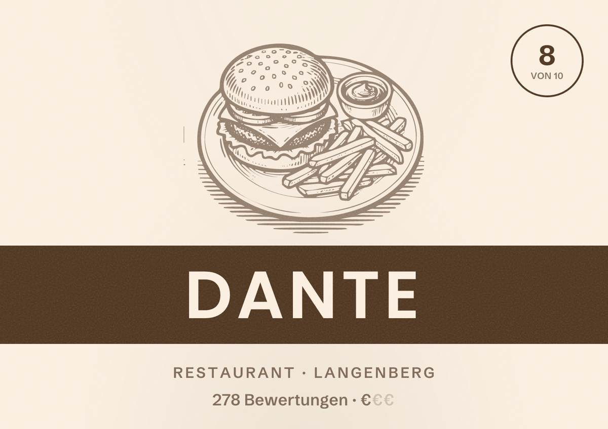 Illustriertes Poster von Dante, Restaurant in Langenberg: Bewertung 8 von 10 aus 278 Bewertungen, Preisniveau €