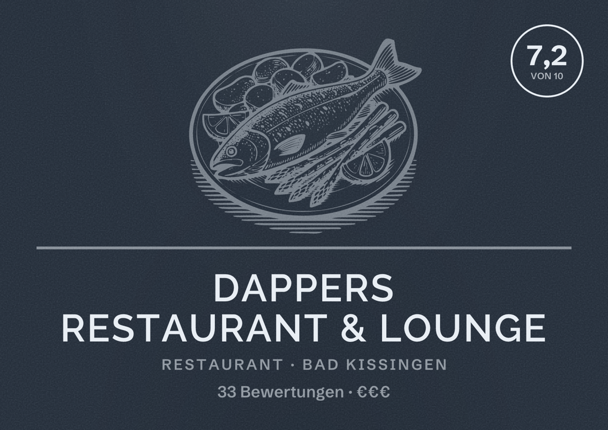 Illustriertes Poster von Dappers Restaurant & Lounge, Restaurant in Bad Kissingen: Bewertung 7,2 von 10 aus 33 Bewertungen, Preisniveau €€€