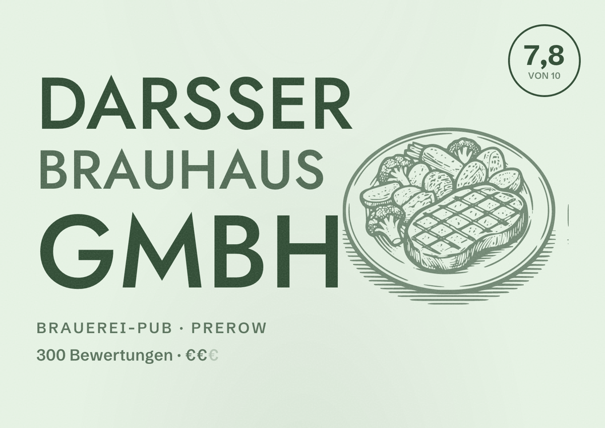 Illustriertes Poster von Darßer Brauhaus GmbH, Brauerei-Pub in Prerow: Bewertung 7,8 von 10 aus 300 Bewertungen, Preisniveau €€