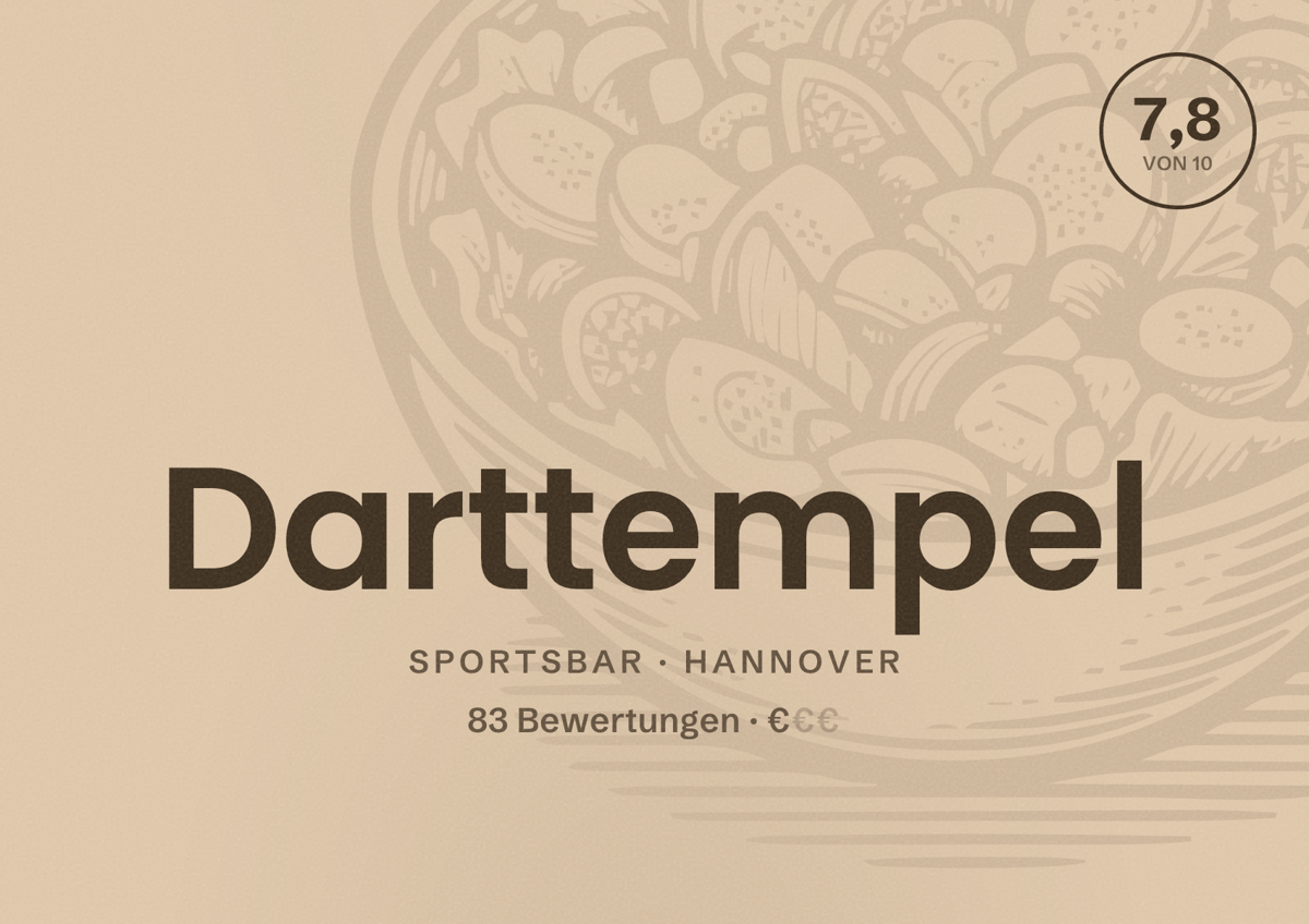 Illustriertes Poster von Darttempel, Sportsbar in Hannover: Bewertung 7,8 von 10 aus 83 Bewertungen, Preisniveau €