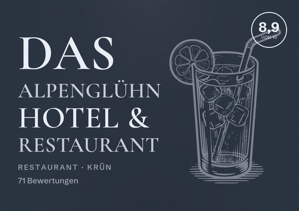 Illustriertes Poster von Das Alpenglühn Hotel & Restaurant, Restaurant in Krün: Bewertung 8,9 von 10 aus 71 Bewertungen