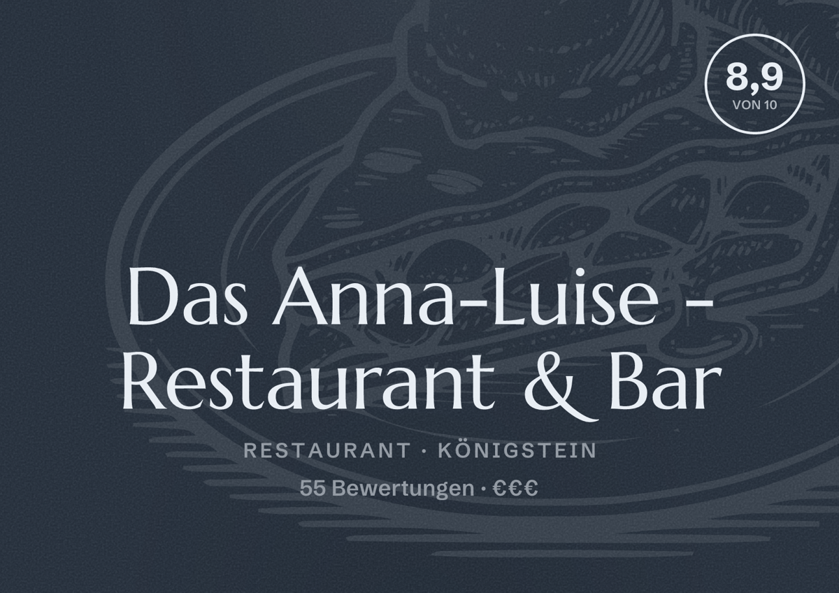 Illustriertes Poster von Das Anna-Luise - Restaurant & Bar, Restaurant in Königstein: Bewertung 8,9 von 10 aus 55 Bewertungen, Preisniveau €€€