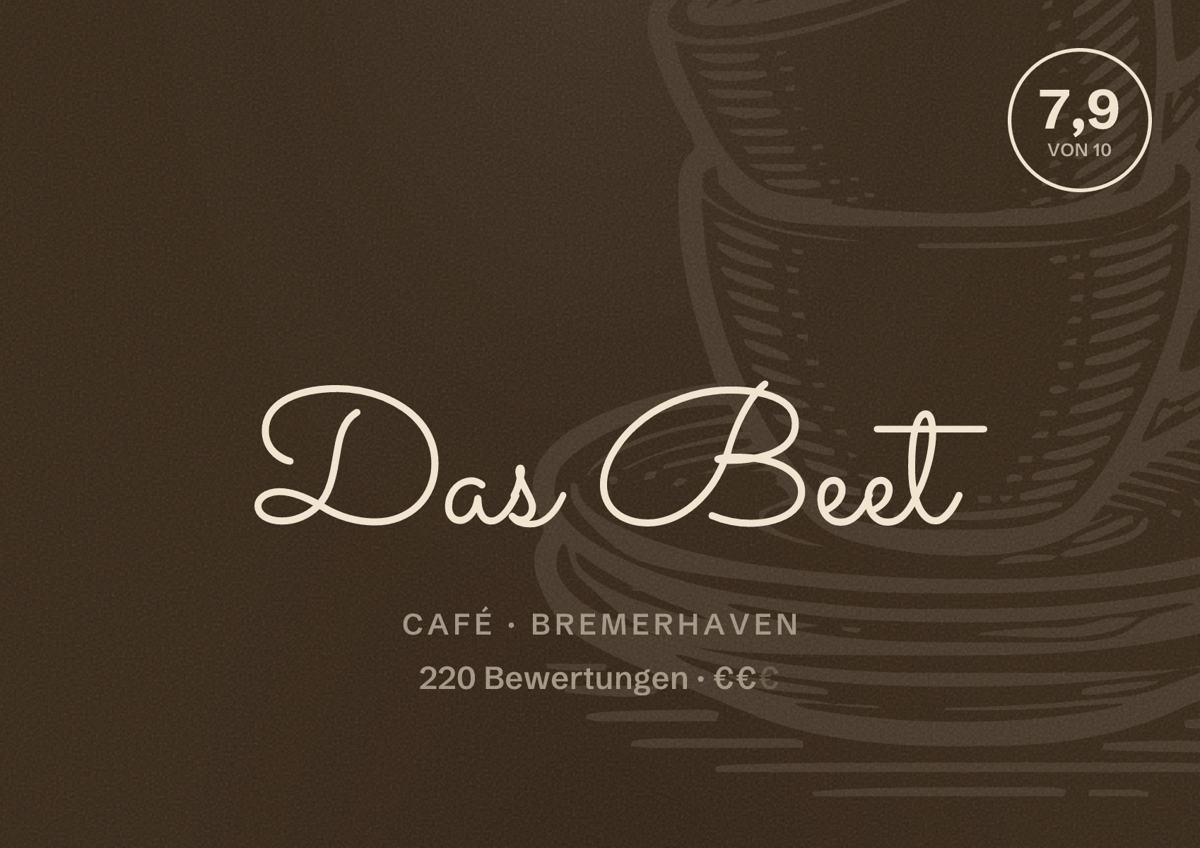 Illustriertes Poster von Das Beet, Café in Bremerhaven: Bewertung 7,9 von 10 aus 220 Bewertungen, Preisniveau €€