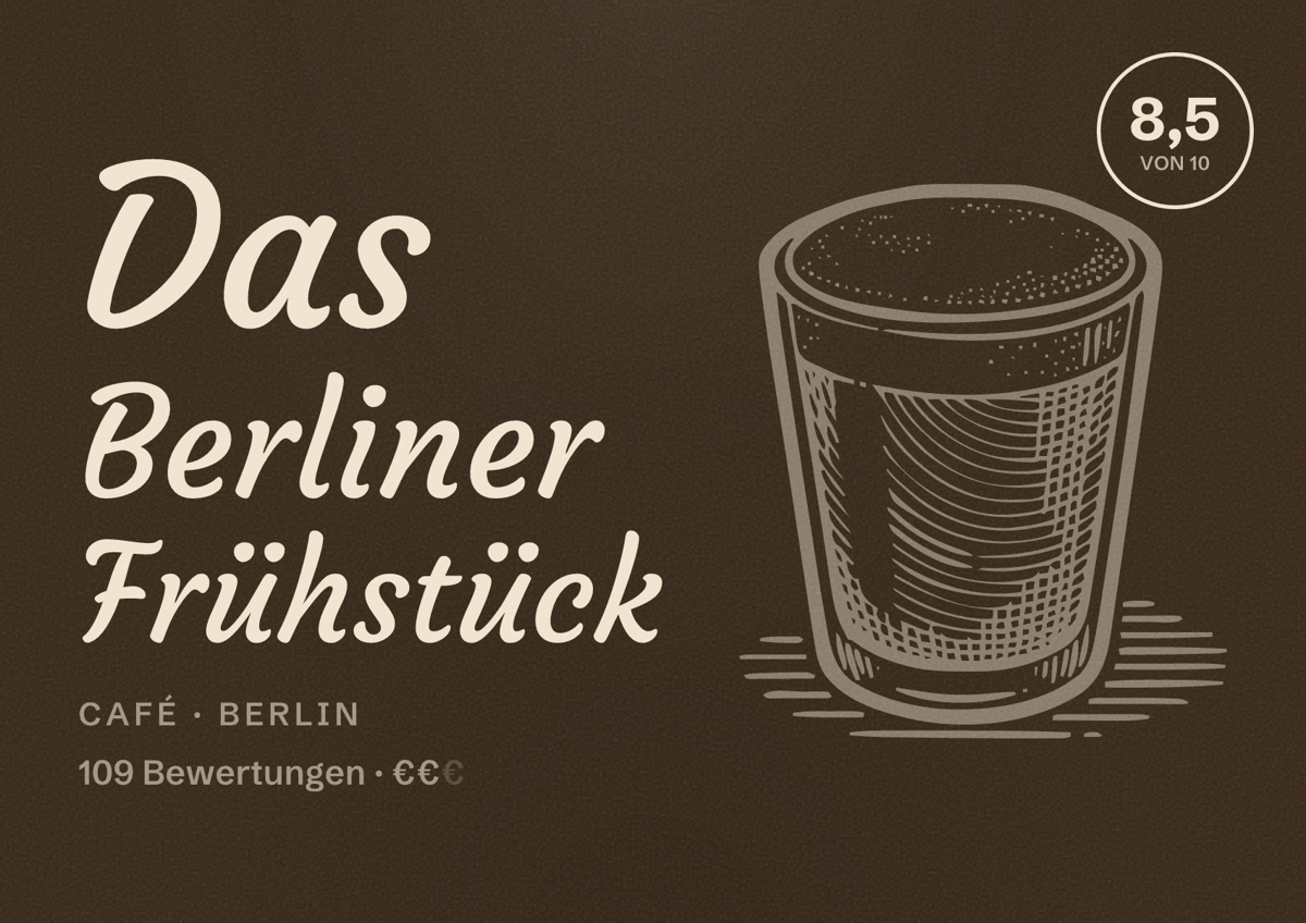 Illustriertes Poster von Das Berliner Frühstück, Café in Berlin: Bewertung 8,5 von 10 aus 109 Bewertungen, Preisniveau €€