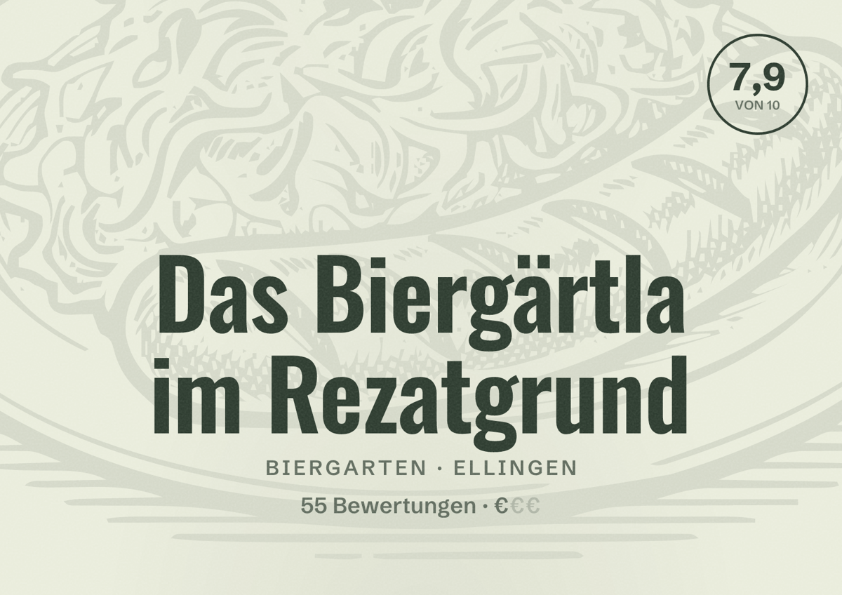 Illustriertes Poster von Das Biergärtla im Rezatgrund, Biergarten in Ellingen: Bewertung 7,9 von 10 aus 55 Bewertungen, Preisniveau €