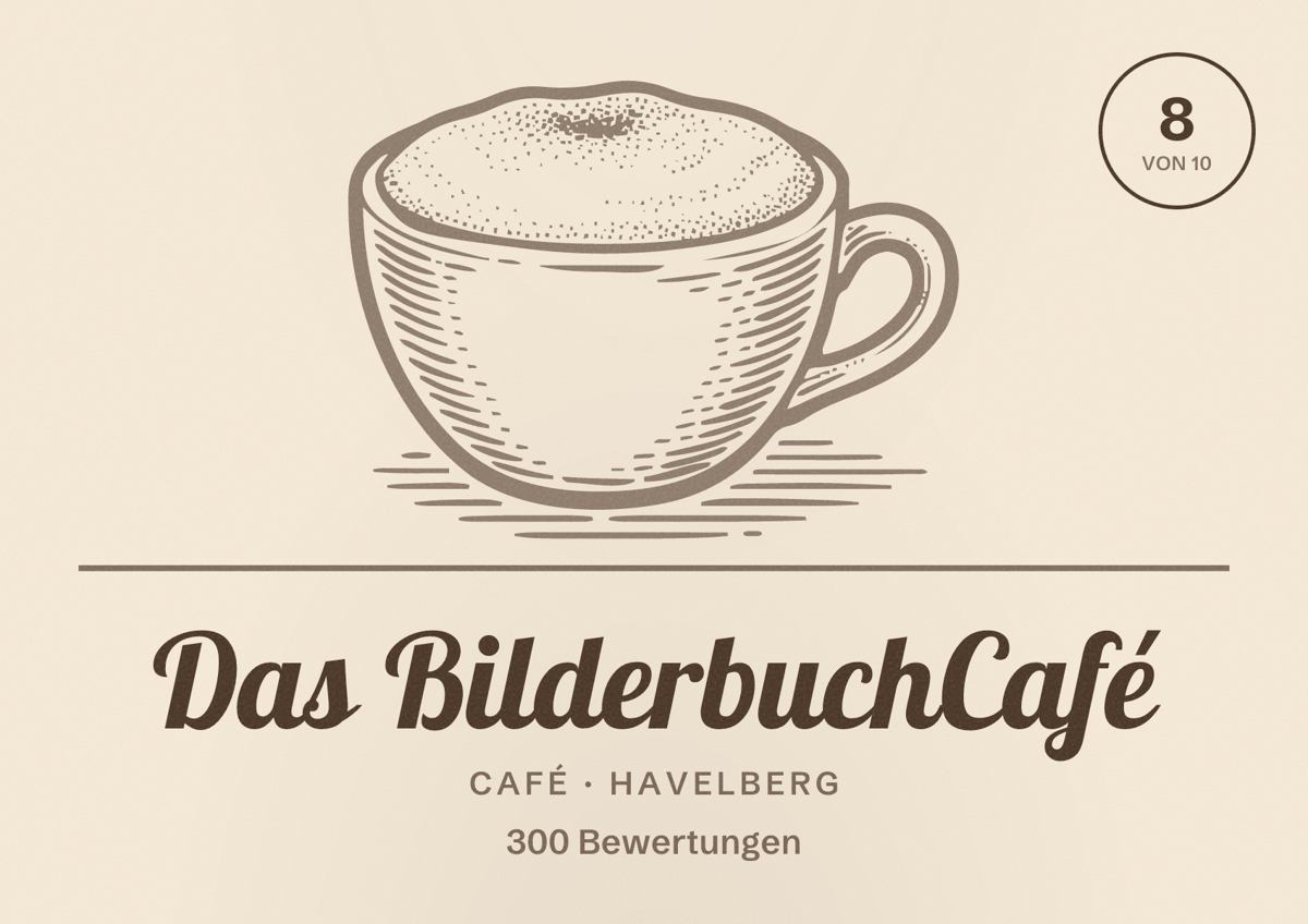 Illustriertes Poster von Das BilderbuchCafé, Café in Havelberg: Bewertung 8 von 10 aus 300 Bewertungen
