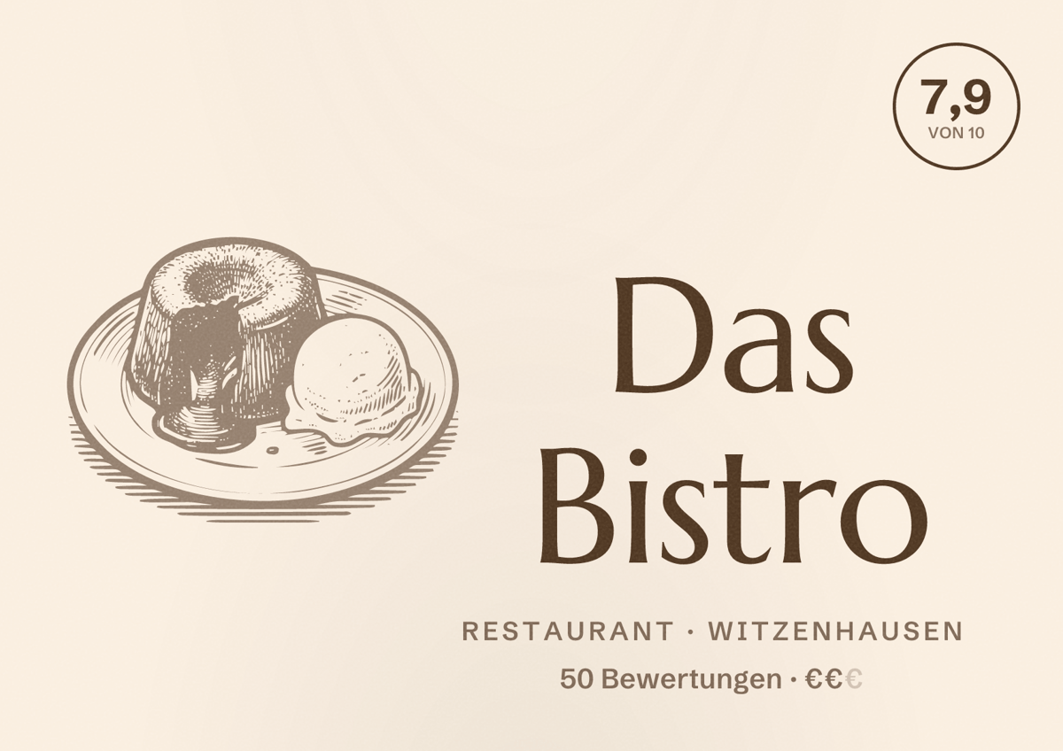 Illustriertes Poster von Das Bistro, Restaurant in Witzenhausen: Bewertung 7,9 von 10 aus 50 Bewertungen, Preisniveau €€