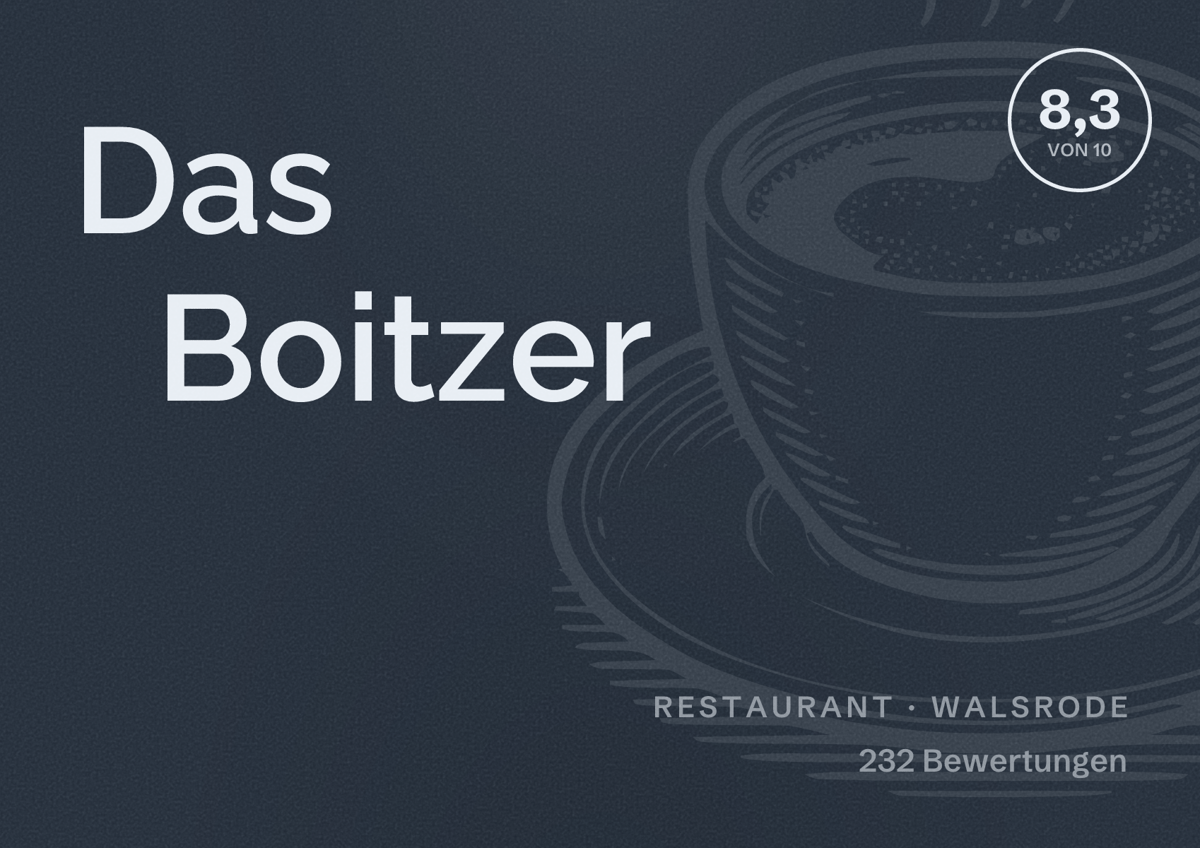 Illustriertes Poster von Das Boitzer, Restaurant in Walsrode: Bewertung 8,3 von 10 aus 232 Bewertungen