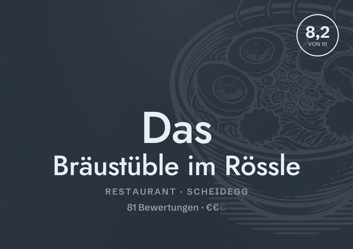 Illustriertes Poster von Das Bräustüble im Rössle, Restaurant in Scheidegg: Bewertung 8,2 von 10 aus 81 Bewertungen, Preisniveau €€