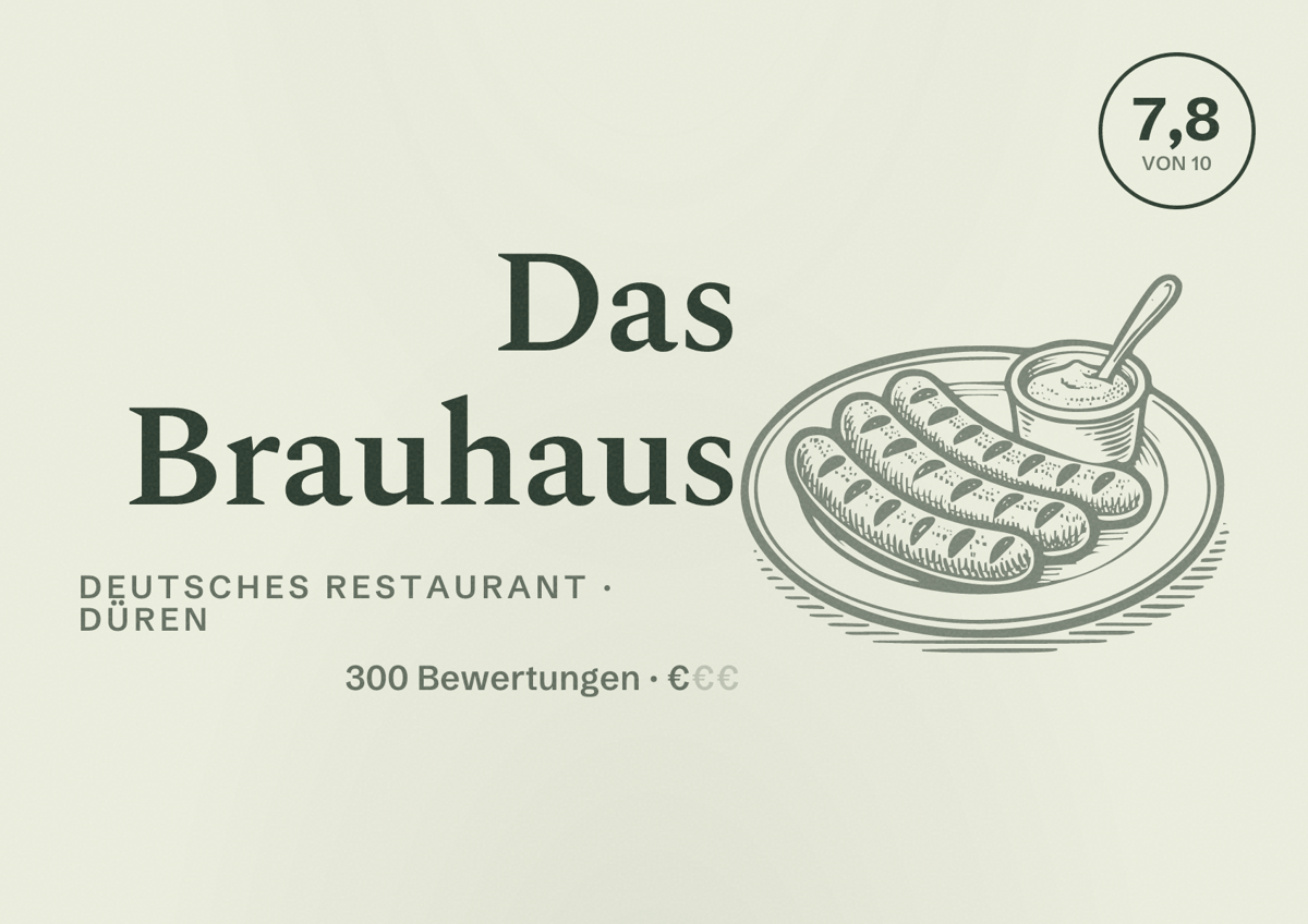Illustriertes Poster von Das Brauhaus, Deutsches Restaurant in Düren: Bewertung 7,8 von 10 aus 300 Bewertungen, Preisniveau €