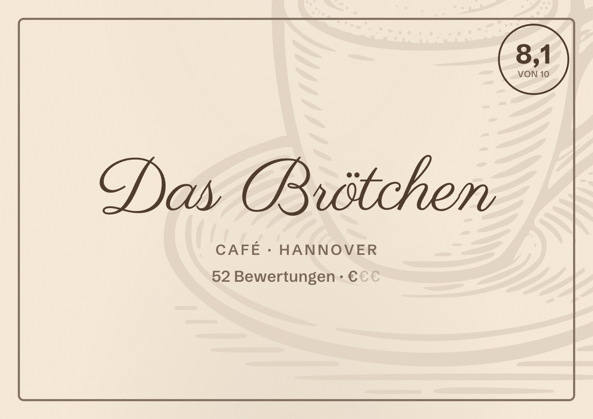 Illustriertes Poster von Das Brötchen, Café in Hannover: Bewertung 8,1 von 10 aus 52 Bewertungen, Preisniveau €