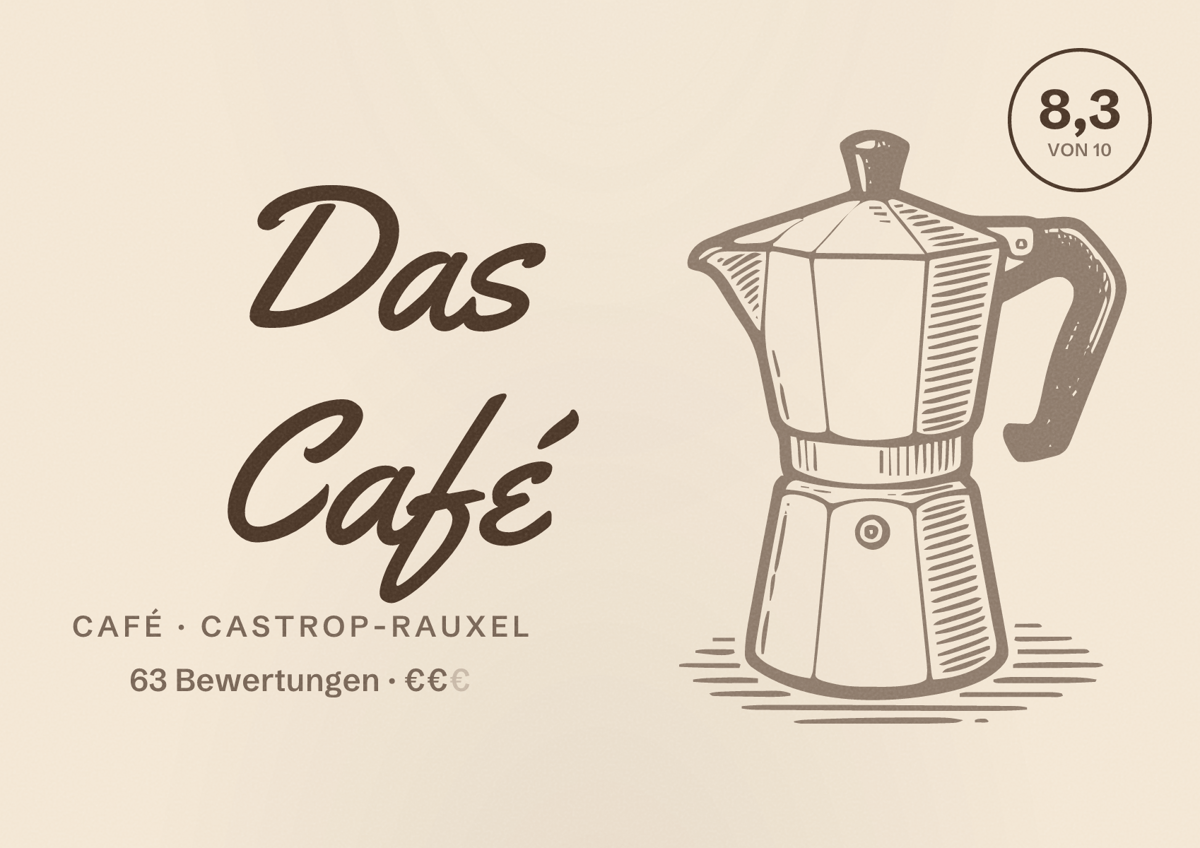 Illustriertes Poster von Das Café, Café in Castrop-Rauxel: Bewertung 8,3 von 10 aus 63 Bewertungen, Preisniveau €€
