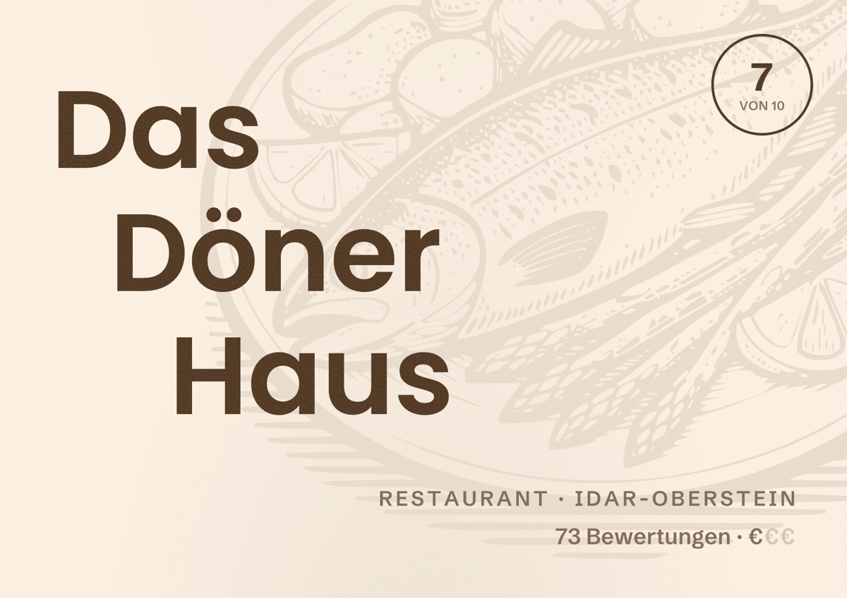 Illustriertes Poster von Das Döner Haus, Restaurant in Idar-Oberstein: Bewertung 7 von 10 aus 73 Bewertungen, Preisniveau €