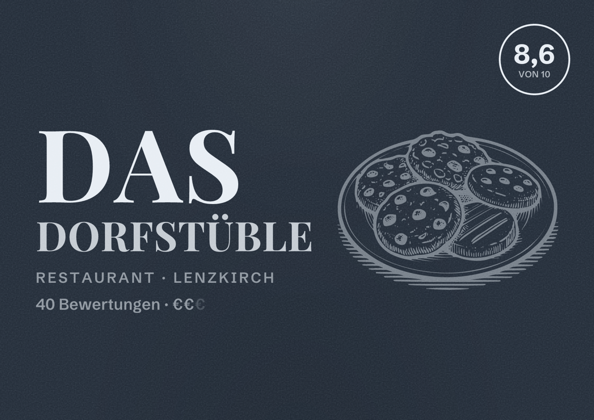 Illustriertes Poster von Das Dorfstüble, Restaurant in Lenzkirch: Bewertung 8,6 von 10 aus 40 Bewertungen, Preisniveau €€