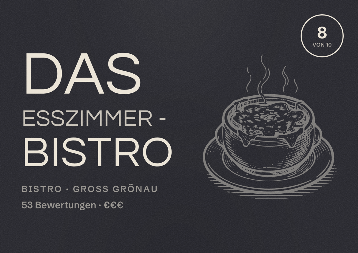Illustriertes Poster von Das EssZimmer - Bistro, Bistro in Groß Grönau: Bewertung 8 von 10 aus 53 Bewertungen, Preisniveau €€€