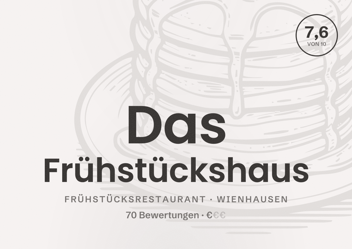 Illustriertes Poster von Das Frühstückshaus, Frühstücksrestaurant in Wienhausen: Bewertung 7,6 von 10 aus 70 Bewertungen, Preisniveau €