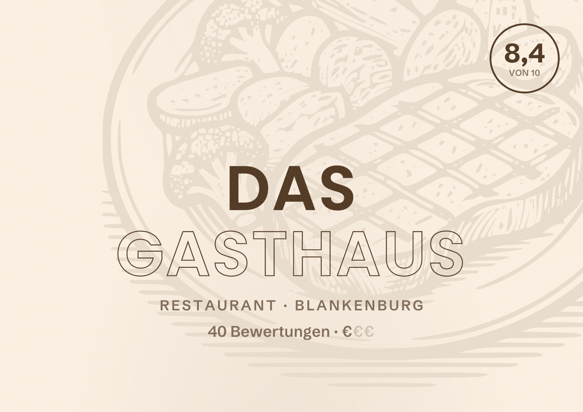 Illustriertes Poster von Das Gasthaus, Restaurant in Blankenburg: Bewertung 8,4 von 10 aus 40 Bewertungen, Preisniveau €