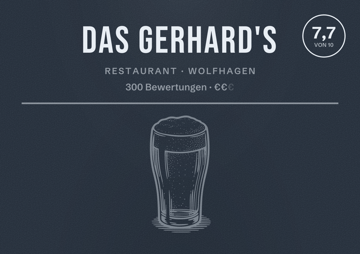 Illustriertes Poster von Das Gerhard's, Restaurant in Wolfhagen: Bewertung 7,7 von 10 aus 300 Bewertungen, Preisniveau €€