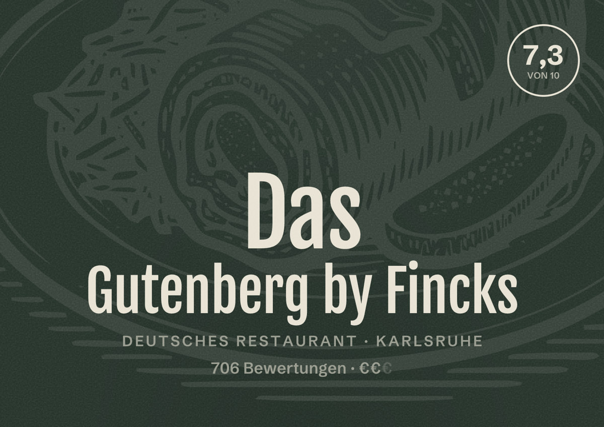 Illustriertes Poster von Das Gutenberg by Fincks, Deutsches Restaurant in Karlsruhe: Bewertung 7,3 von 10 aus 706 Bewertungen, Preisniveau €€