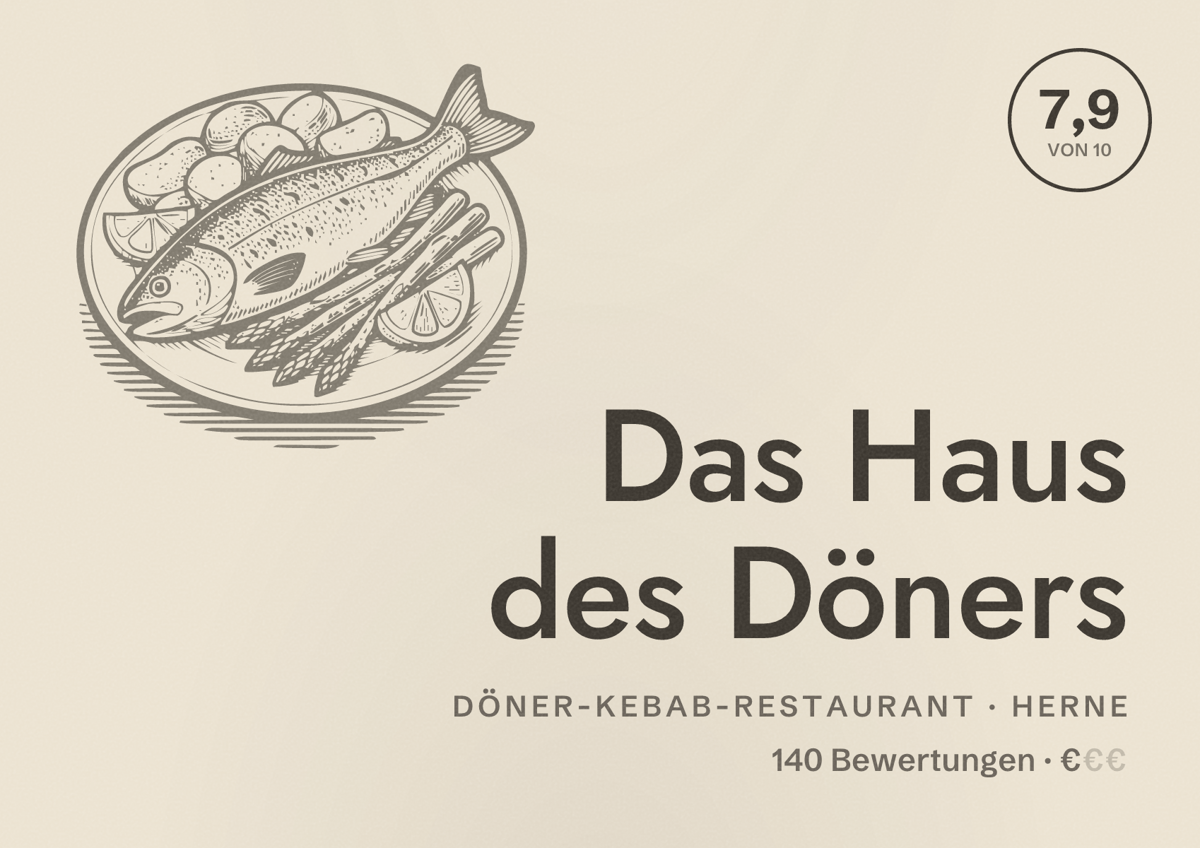 Illustriertes Poster von Das Haus des Döners, Döner-Kebab-Restaurant in Herne: Bewertung 7,9 von 10 aus 140 Bewertungen, Preisniveau €