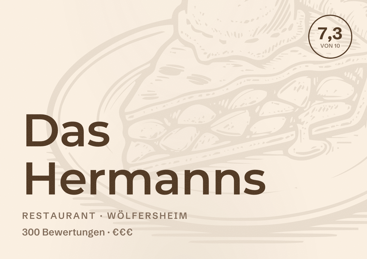 Illustriertes Poster von Das Hermanns, Restaurant in Wölfersheim: Bewertung 7,3 von 10 aus 300 Bewertungen, Preisniveau €€€
