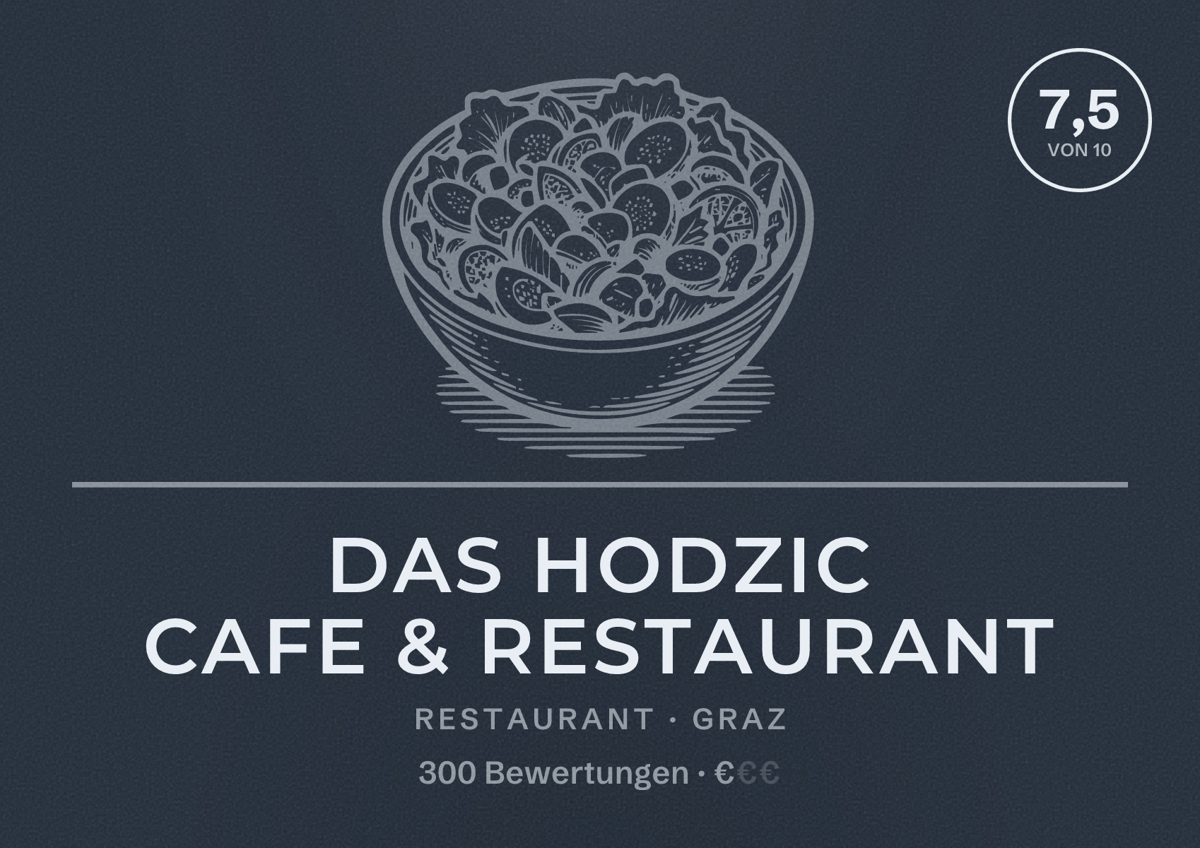 Illustriertes Poster von Das Hodzic Cafe & Restaurant, Restaurant in Graz: Bewertung 7,5 von 10 aus 300 Bewertungen, Preisniveau €