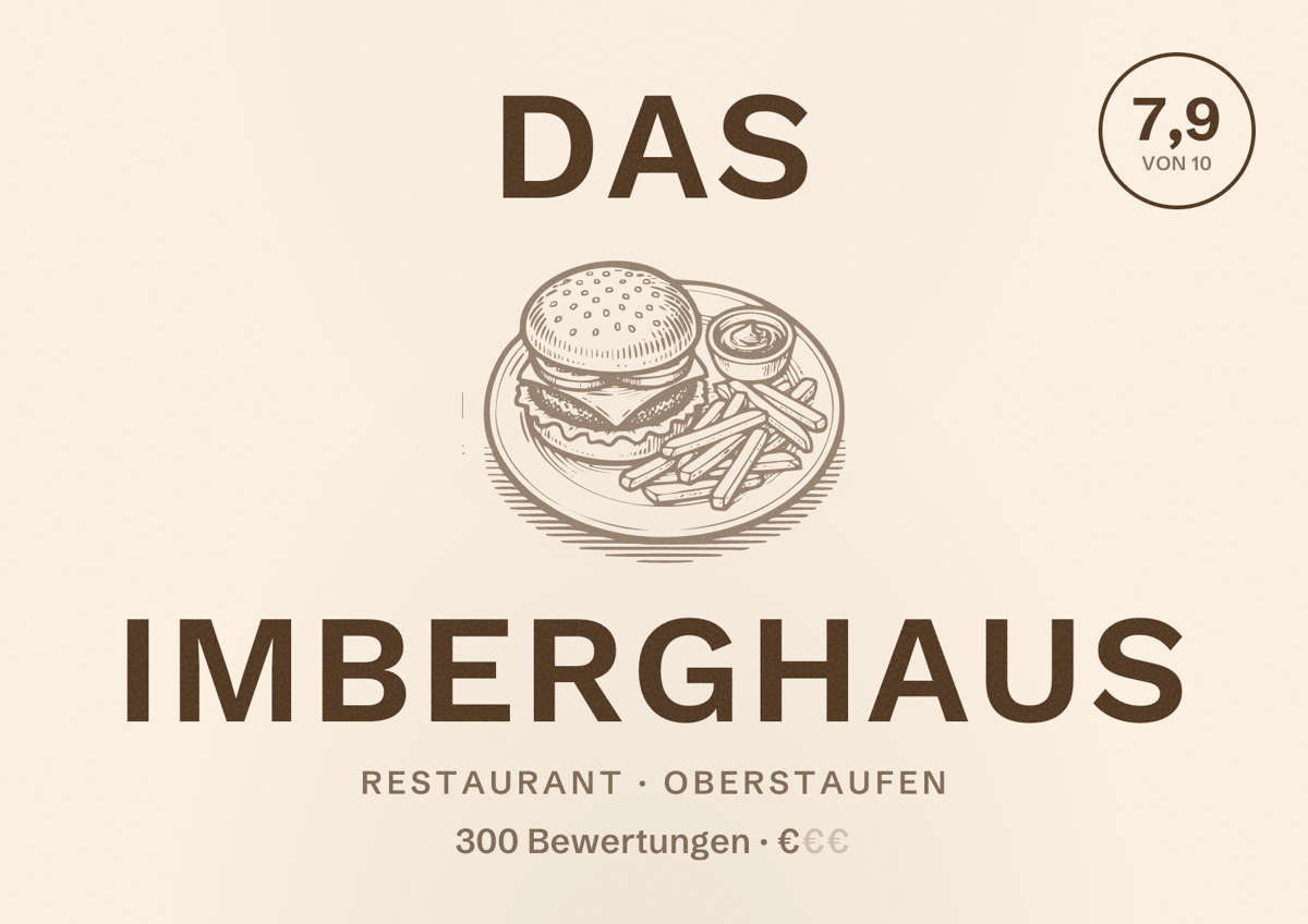 Illustriertes Poster von Das Imberghaus, Restaurant in Oberstaufen: Bewertung 7,9 von 10 aus 300 Bewertungen, Preisniveau €