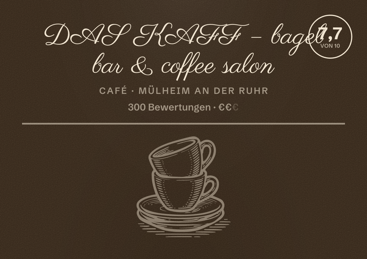 Illustriertes Poster von DAS KAFF – bagel bar & coffee salon, Café in Mülheim an der Ruhr: Bewertung 7,7 von 10 aus 300 Bewertungen, Preisniveau €€