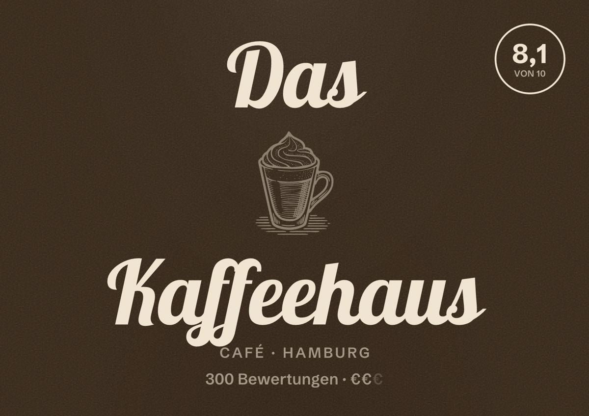 Illustriertes Poster von Das Kaffeehaus, Café in Hamburg: Bewertung 8,1 von 10 aus 300 Bewertungen, Preisniveau €€