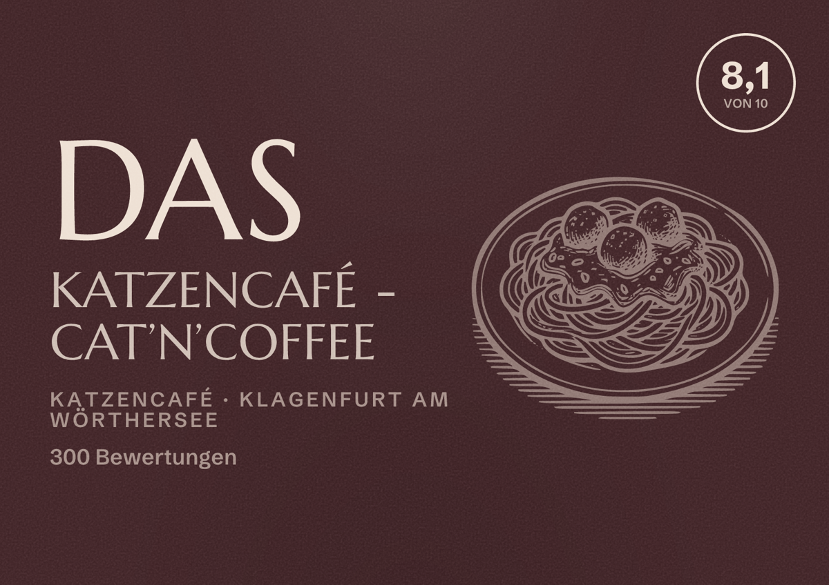 Illustriertes Poster von Das Katzencafé - Cat’n’Coffee, Katzencafé in Klagenfurt am Wörthersee: Bewertung 8,1 von 10 aus 300 Bewertungen