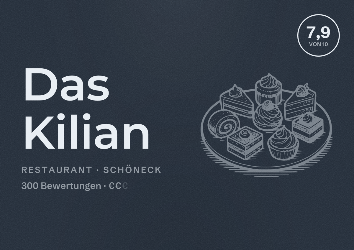 Illustriertes Poster von Das Kilian, Restaurant in Schöneck: Bewertung 7,9 von 10 aus 300 Bewertungen, Preisniveau €€