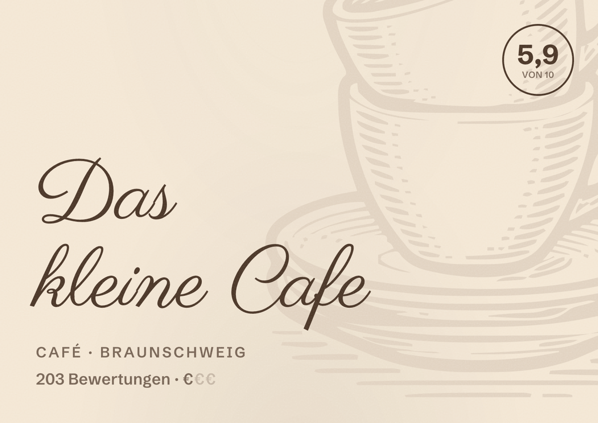 Illustriertes Poster von Das kleine Cafe, Café in Braunschweig: Bewertung 5,9 von 10 aus 203 Bewertungen, Preisniveau €