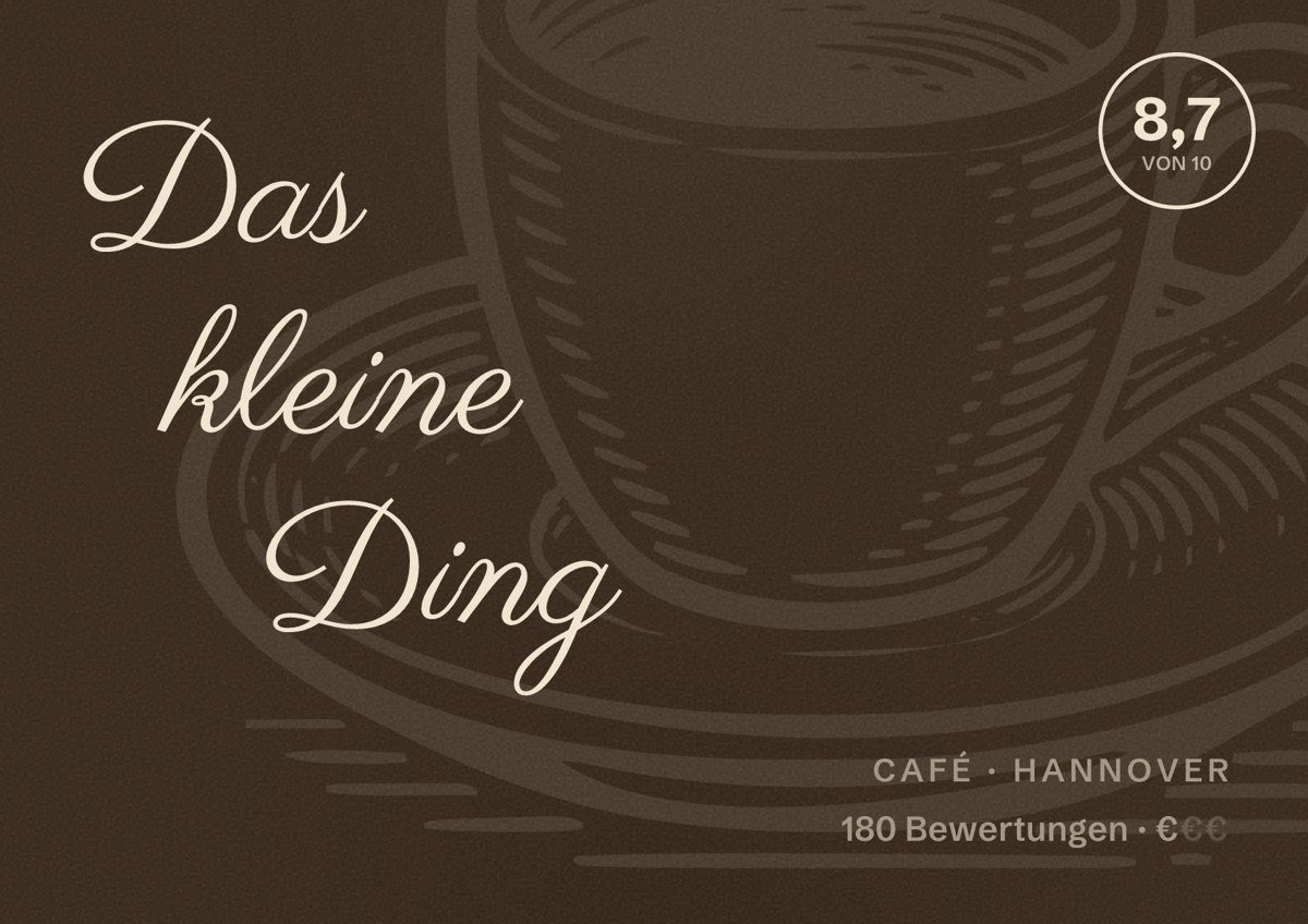 Illustriertes Poster von Das kleine Ding, Café in Hannover: Bewertung 8,7 von 10 aus 180 Bewertungen, Preisniveau €