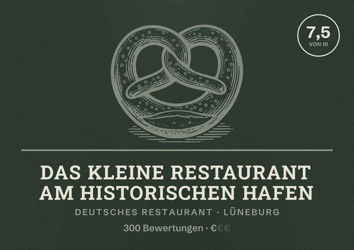 Illustriertes Poster von Das Kleine Restaurant am historischen Hafen, Deutsches Restaurant in Lüneburg: Bewertung 7,5 von 10 aus 300 Bewertungen, Preisniveau €