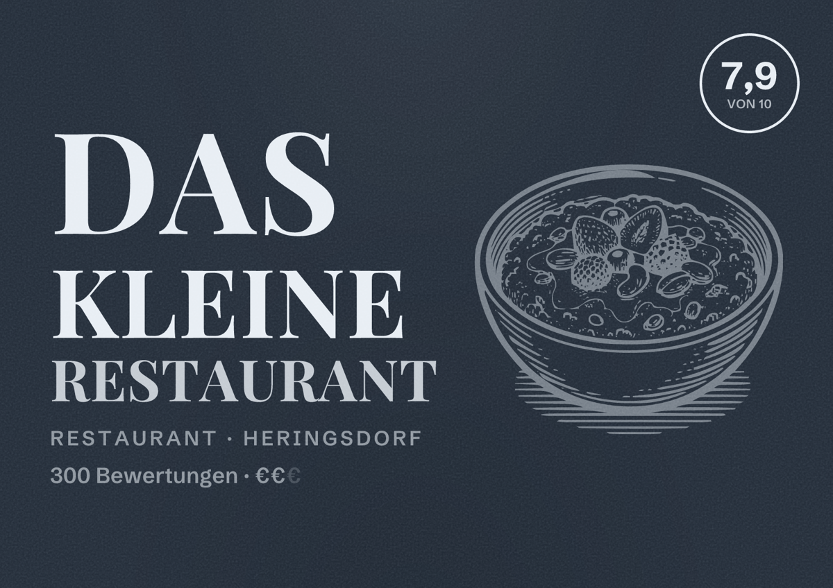 Illustriertes Poster von Das kleine Restaurant, Restaurant in Heringsdorf: Bewertung 7,9 von 10 aus 300 Bewertungen, Preisniveau €€