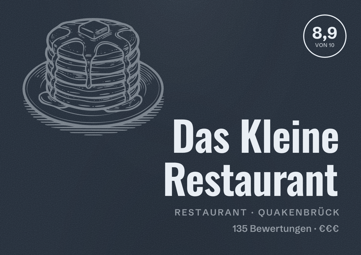 Illustriertes Poster von Das Kleine Restaurant, Restaurant in Quakenbrück: Bewertung 8,9 von 10 aus 135 Bewertungen, Preisniveau €€€